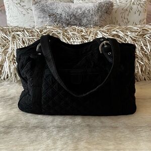 VERA BRADLEY Large Black Microfiber Buckle Satchel Shoulder Bag Handles Zipper